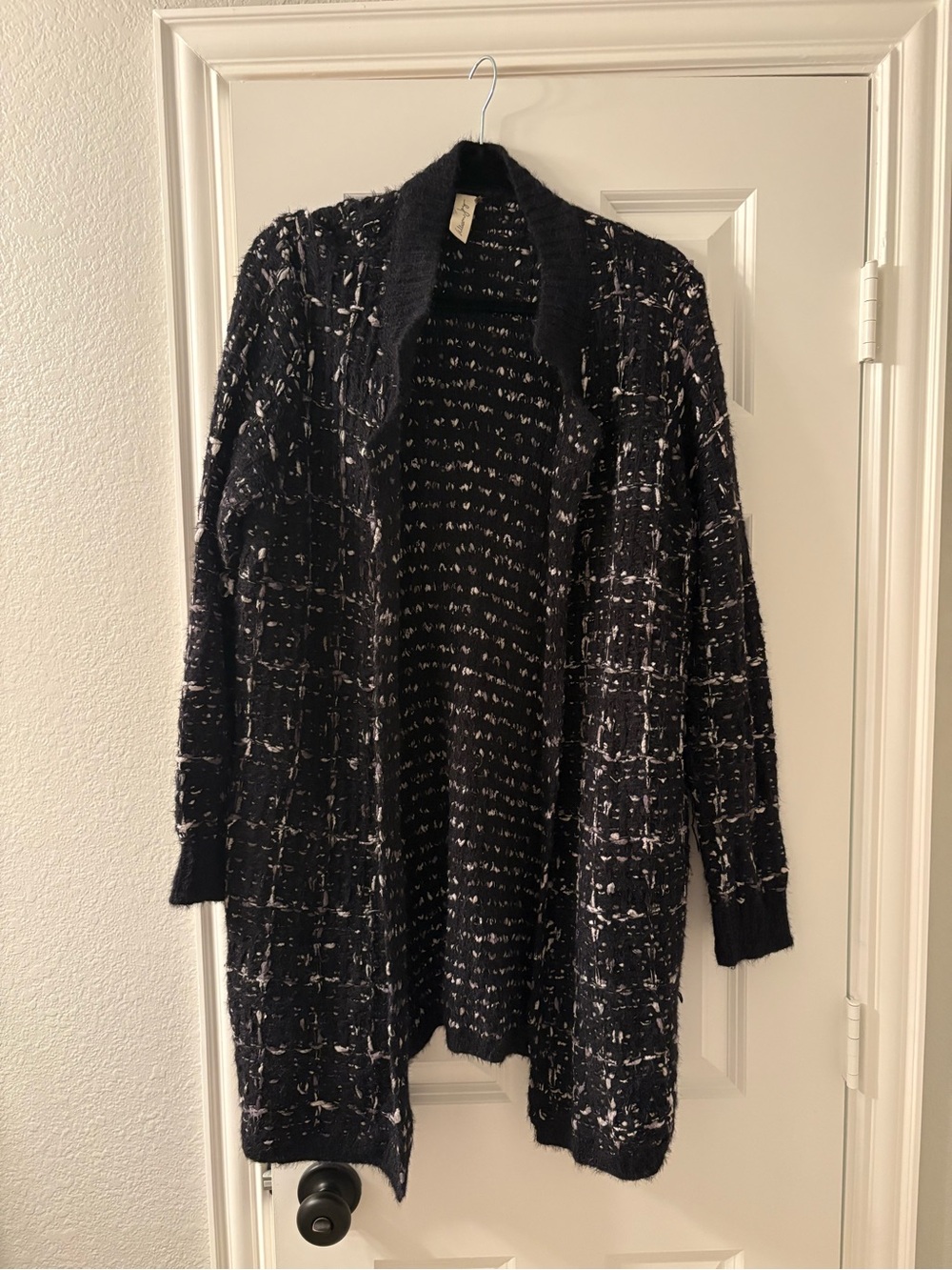 Women's Black Open-Front Knit Cardigan Sweater